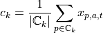 c_k=\frac{1}{\left | \mathbb{C}_k \right |}\sum_{p\in\mathbb{C}_k}x_{p,a,t}